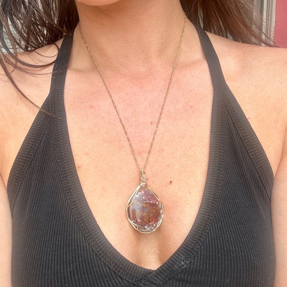 Tarnish Resistant Grounding Copper Scenic Moss Agate Stone Necklace Pendant - Picture 3 of 11
